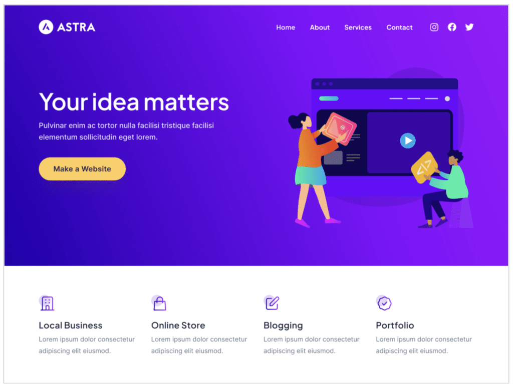 Das Astra Theme, wie es in WordPress zu sehen ist