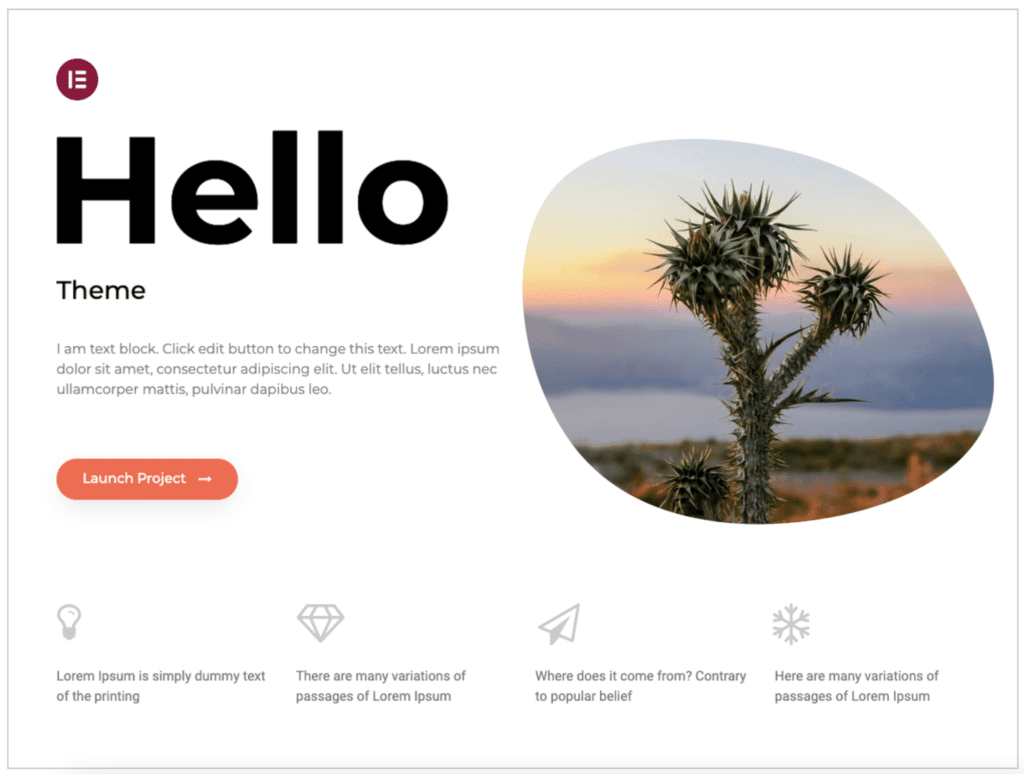 Das Hello Theme, wie es in WordPress zu sehen ist