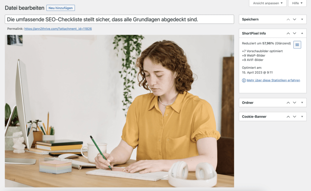 ShortPixel Info nach der Bildkomprimierung