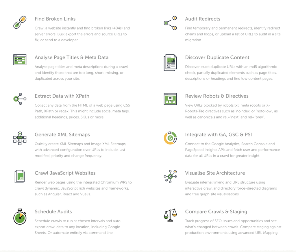 Screaming Frog Funktionen