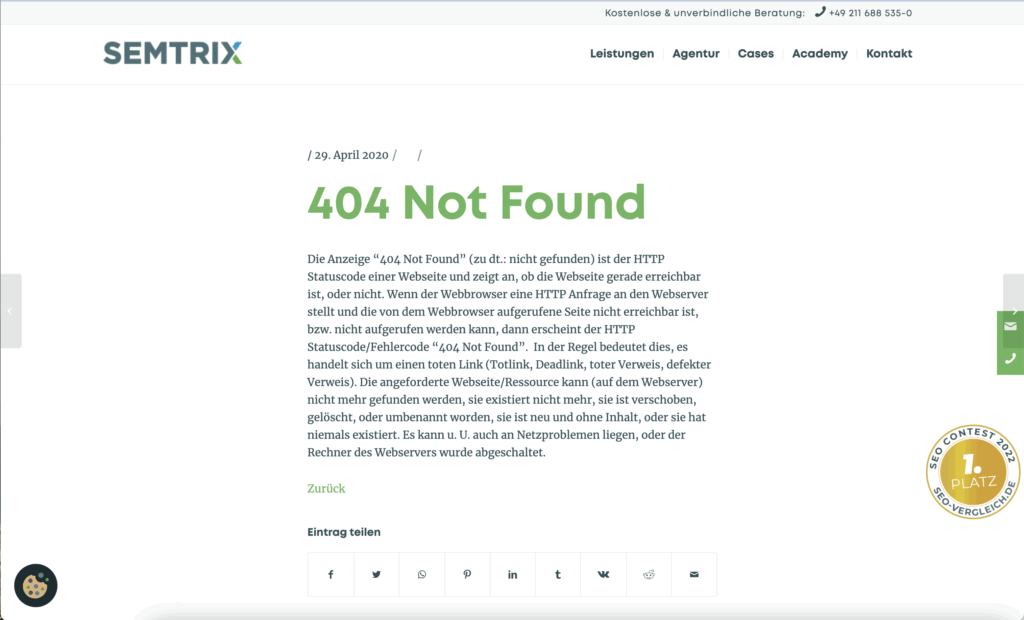 Die Seite Error 404 - SEO Agentur Semtrix