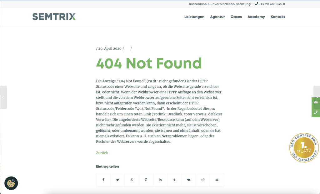 Die Seite Error 404 - SEO Agentur Semtrix