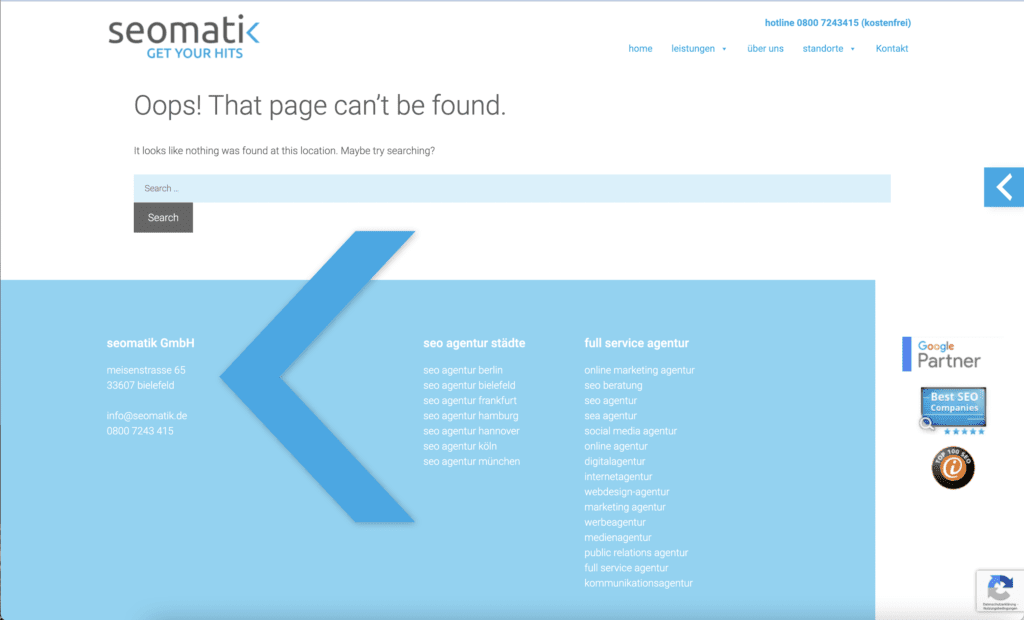 Die Seite Error 404 - SEO Agentur Seomatik