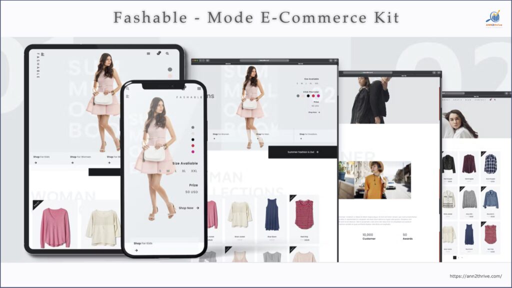 Infografik - Fashable Mode E-Commerce Kit. Fashable - Mode E-Commerce Elementor Kit, das vollständigste und modischste Elementor Kit für Ihr E-Commerce-Projekt. Das Konzept ist Schwarz und gebrochenes Weiß, die diese Vorlage Kit schön machen. Es ist reich an E-Commmerce-Funktionen, die Sie benötigen und umfasst Shop-Seite, Warenkorb-Seite, Kasse-Seite und Shop-Kategorien-Seite. https://ann2thrive.com/