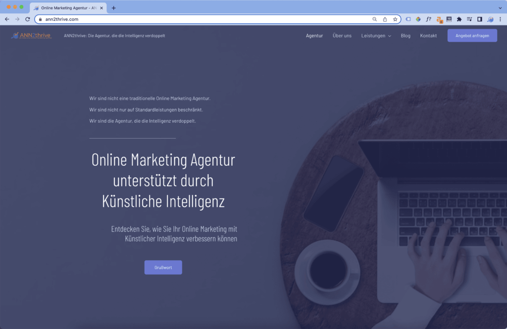 Die Website unserer Online Marketing Agentur ANN2thrive haben wir auf Basis eines Website Templates erstellt