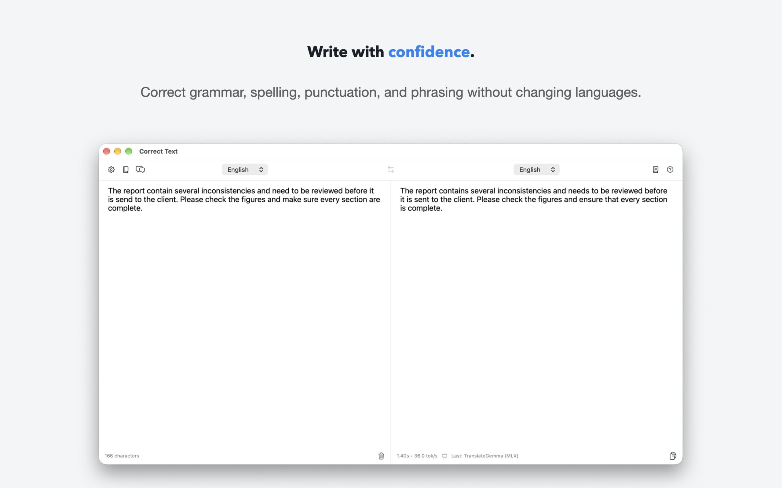 TranslAI Same-Language Proofreading Mode